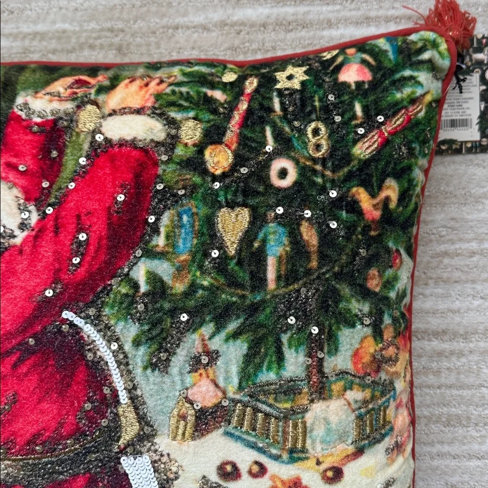 John Derian Target 2025 Santa Pillow Embroidered Holiday Christmas Tree 18”x18”